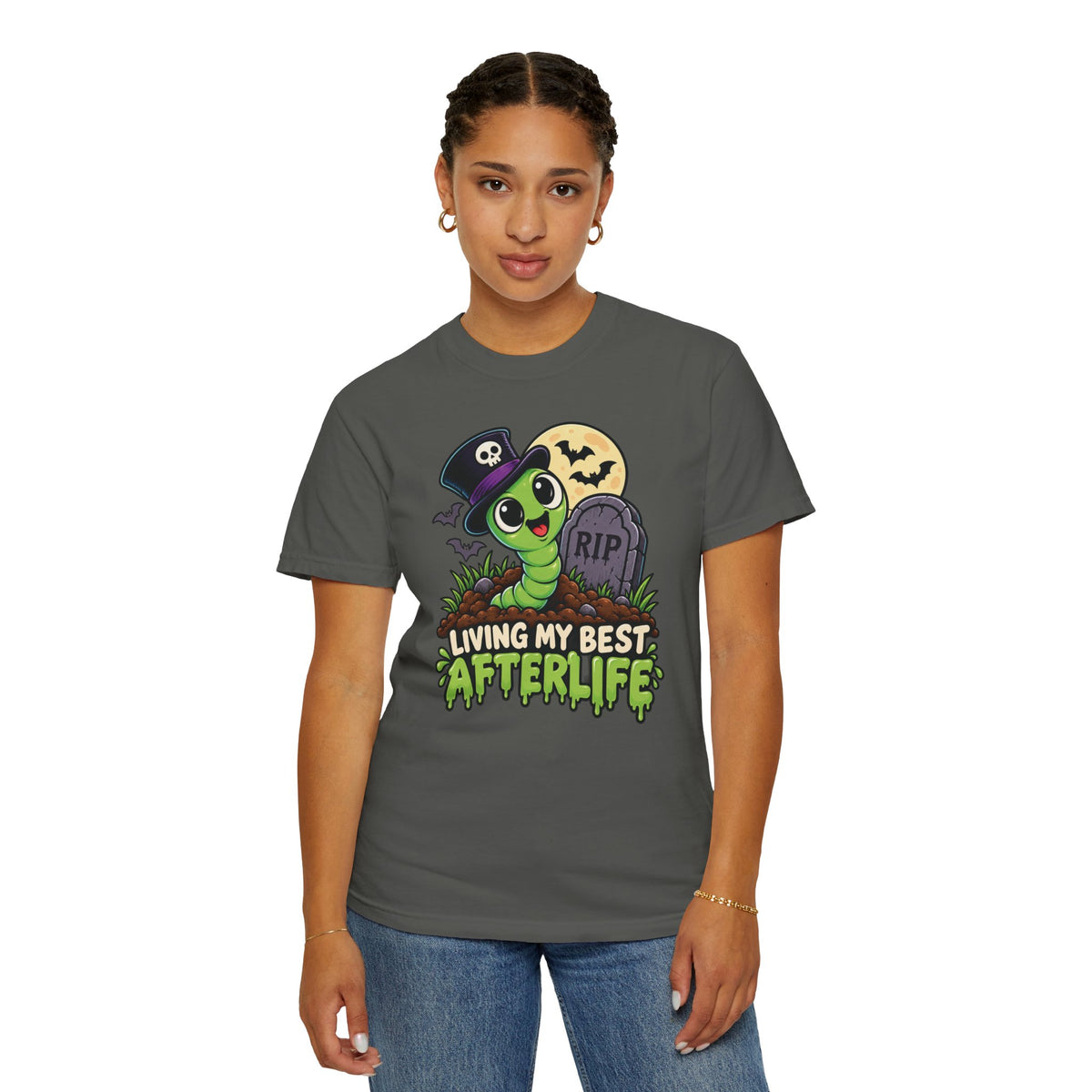 Living My Best Afterlife – Cute Halloween Graveyard Worm T-Shirt