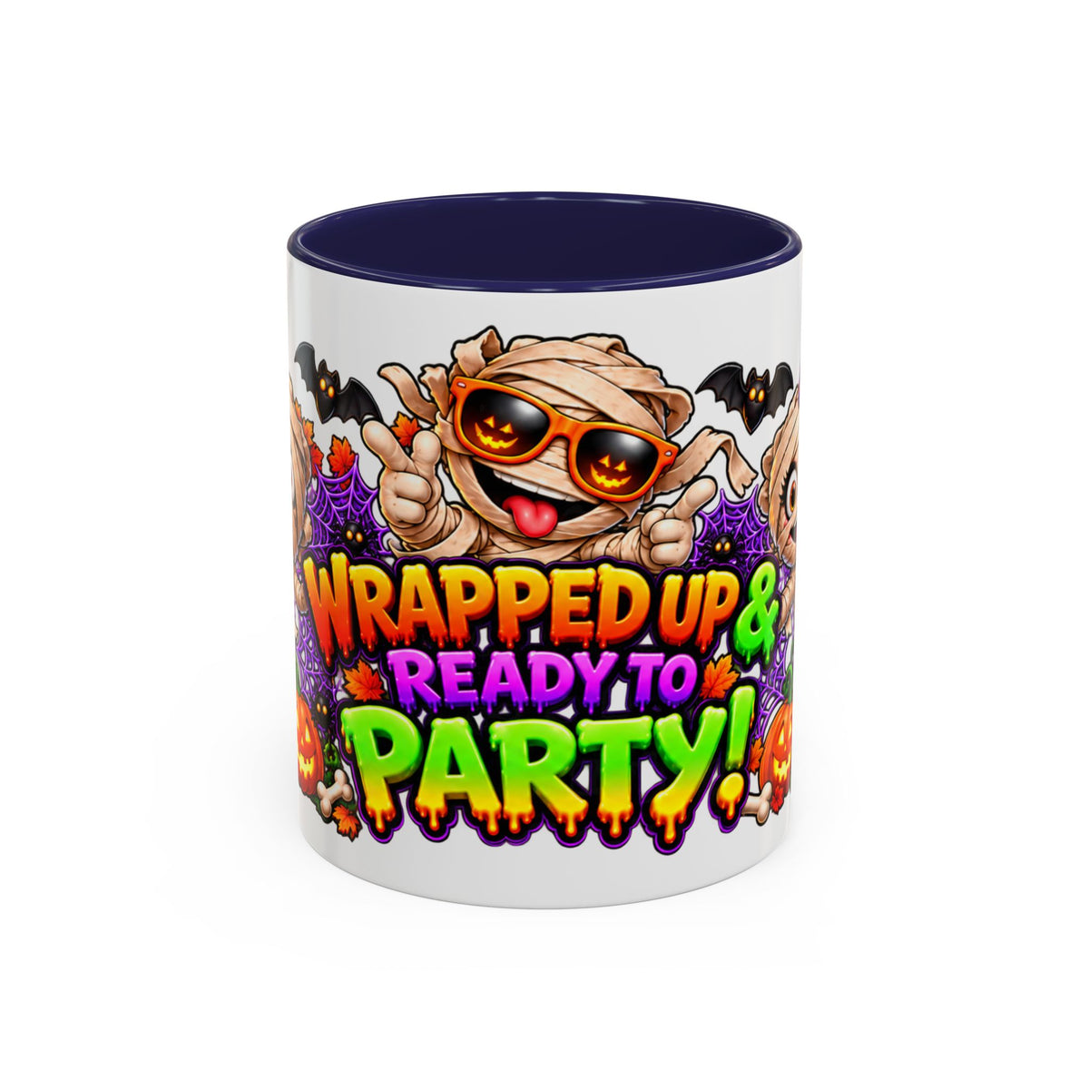 Wrapped Up & Ready to Party White Mug – Funny Mummies & Spooky Party Design