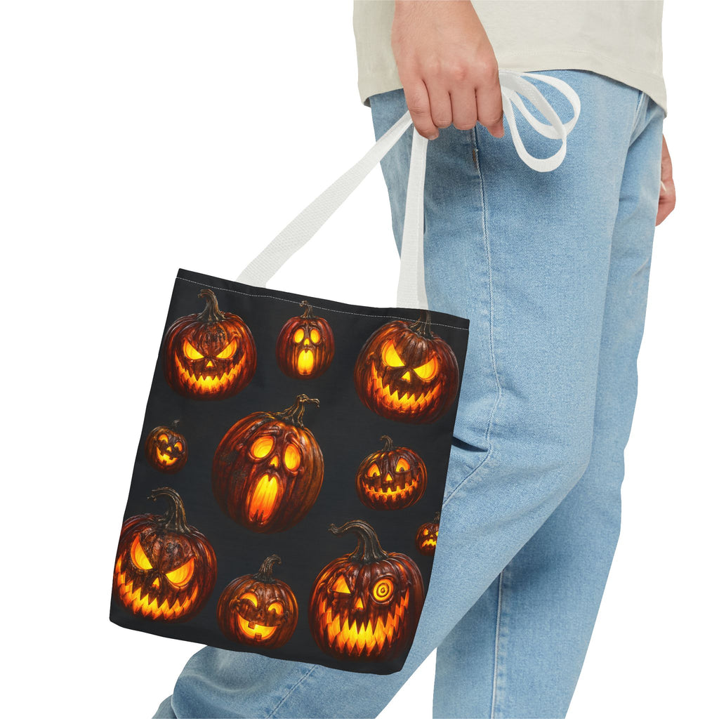 Halloween Jack-o'-Lantern Tote Bag — Spooky Pumpkin All-Over Print Trick-or-Treat Tote