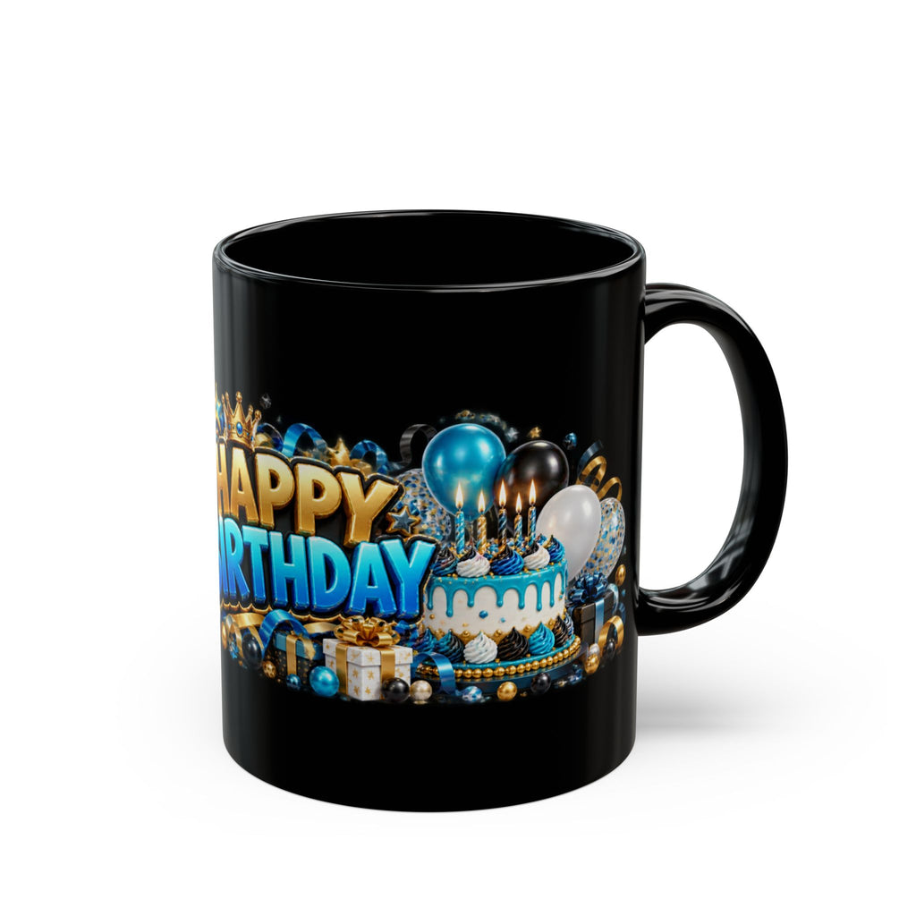 Happy Birthday White Tiger Mug – Bold 3D Birthday Design – Black Coffee Mug