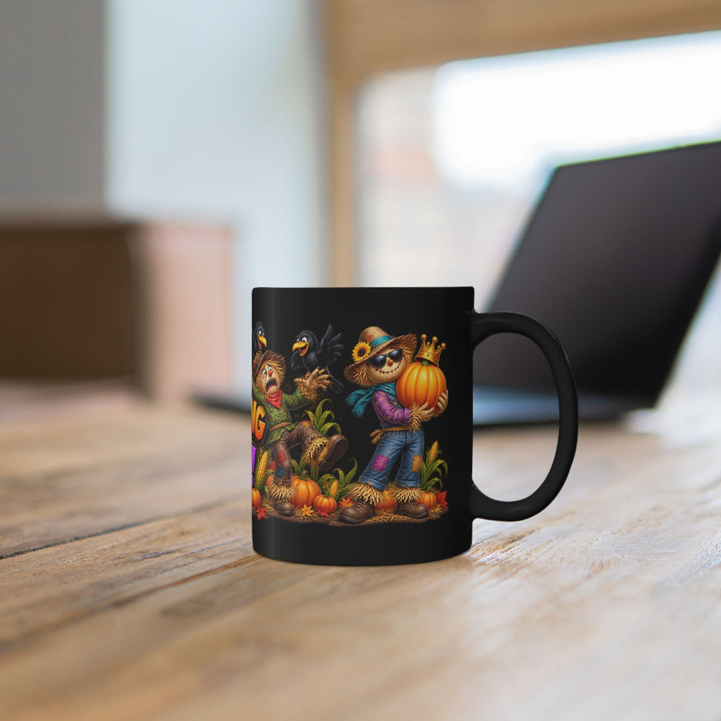Outstanding in Our Field Halloween Mug – Fall Scarecrow Pumpkin Coffee Cup (11oz/15oz)