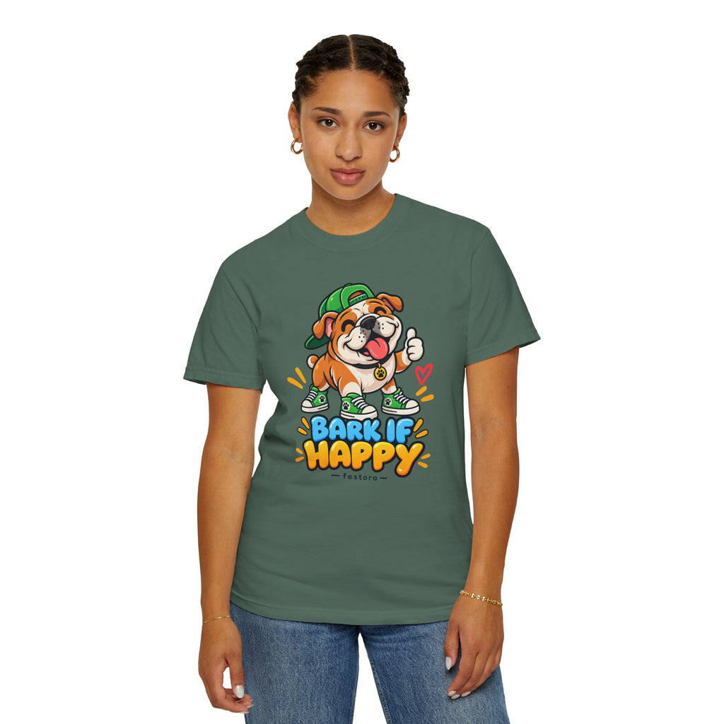 Bark If Happy – Cute Bulldog Graphic T-Shirt