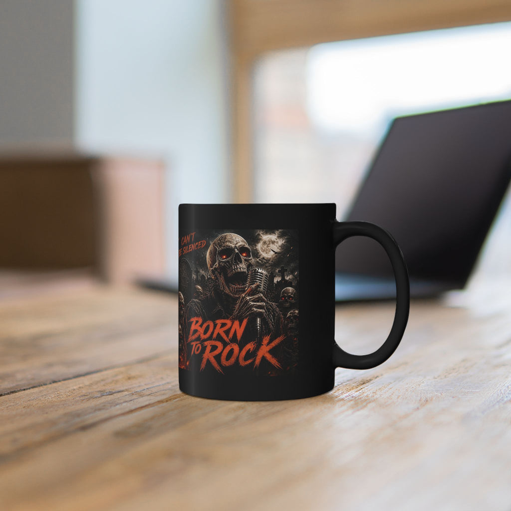 Born to Rock Skull Coffee Mug — Gothic Heavy Metal 11oz/15oz Black Mug