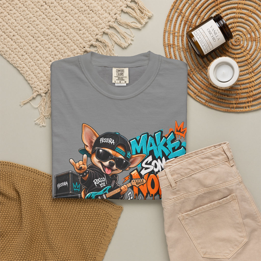 Make Some Noise Rocco Graphic T-Shirt — Streetwear Rock Dog Tee