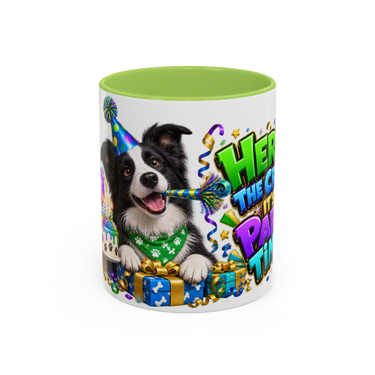Herd the Crew Border Collie Birthday White Mug
