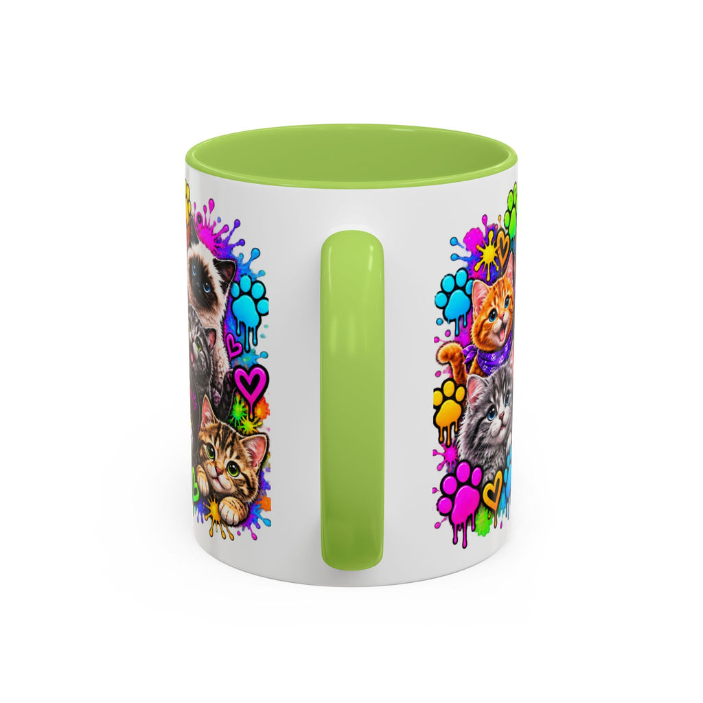 Cats Stay Pawsitive Accent Coffee Mug – Colorful Cute Cat Paw Print Design (11oz)