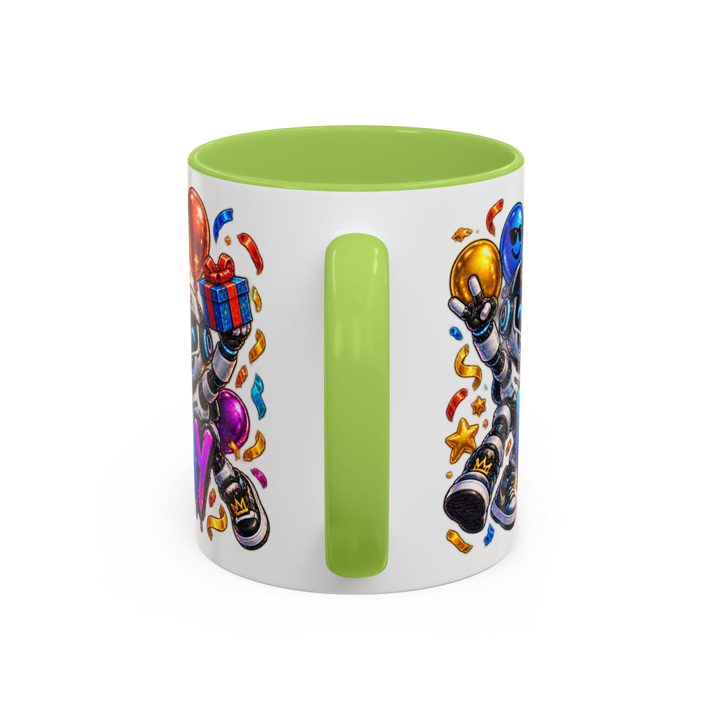 Birthday Robot Coffee Mug — Colorful Happy Birthday Accent Mug (11oz)