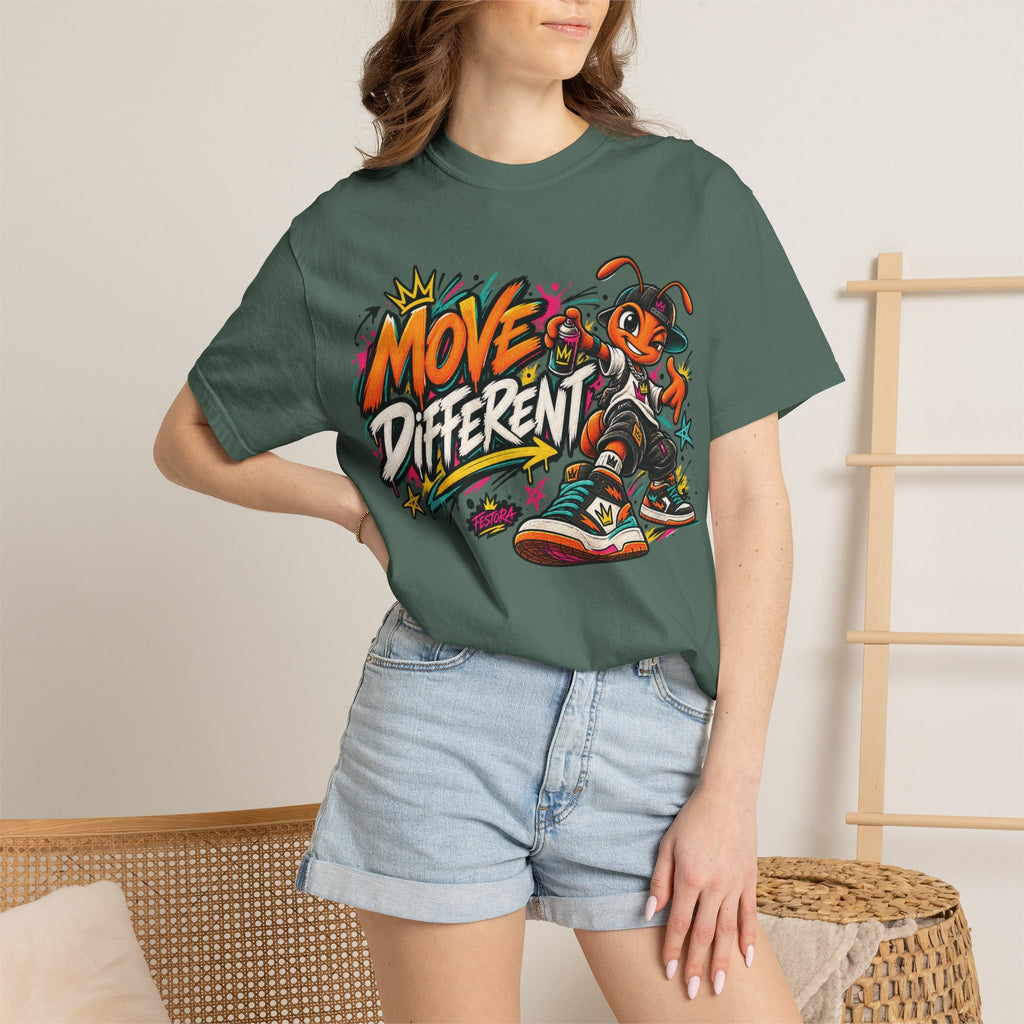 Move Different Graphic T-Shirt — Streetwear Skate Ant Mascot Design