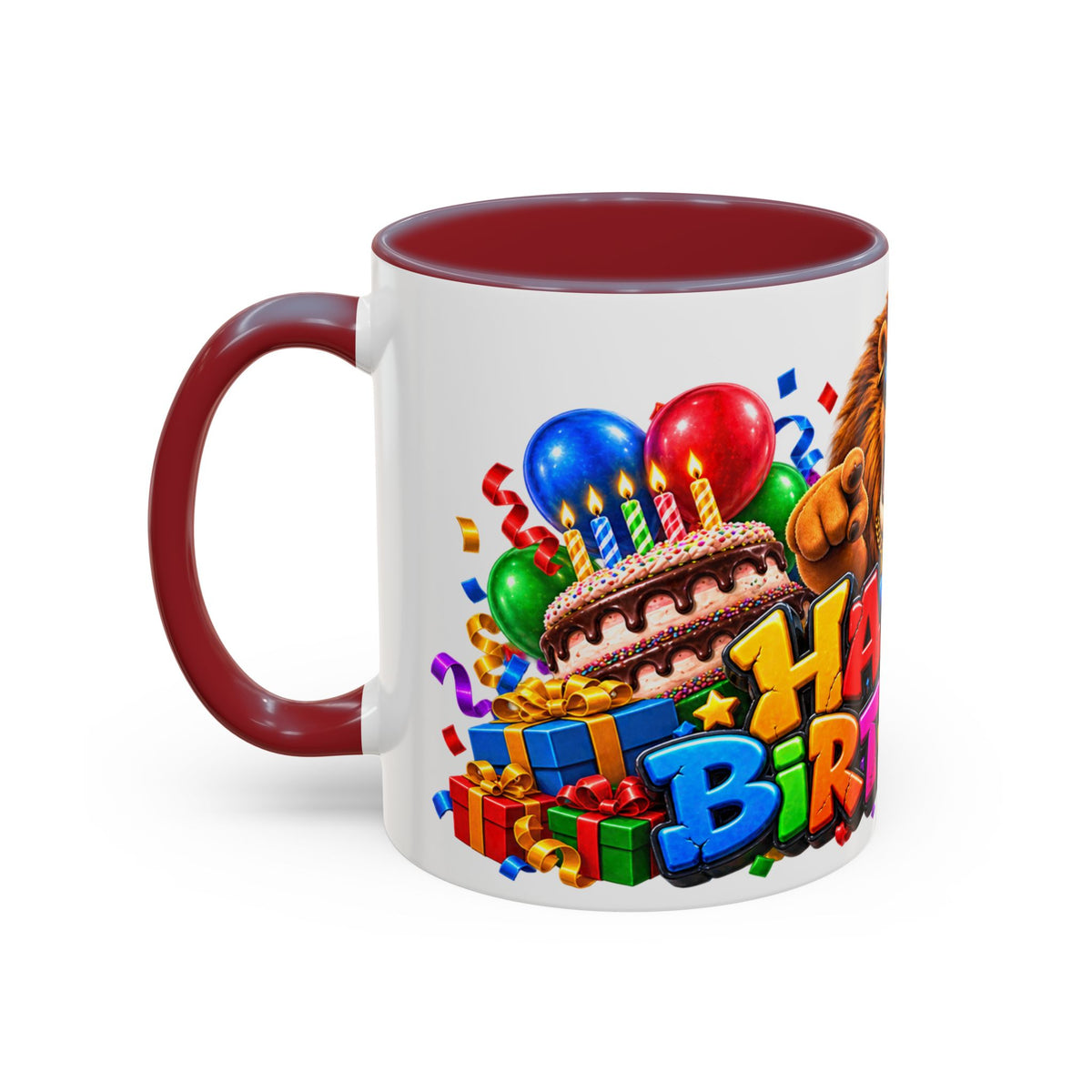 Lion Happy Birthday Mug – Colorful 3D King Celebration Design