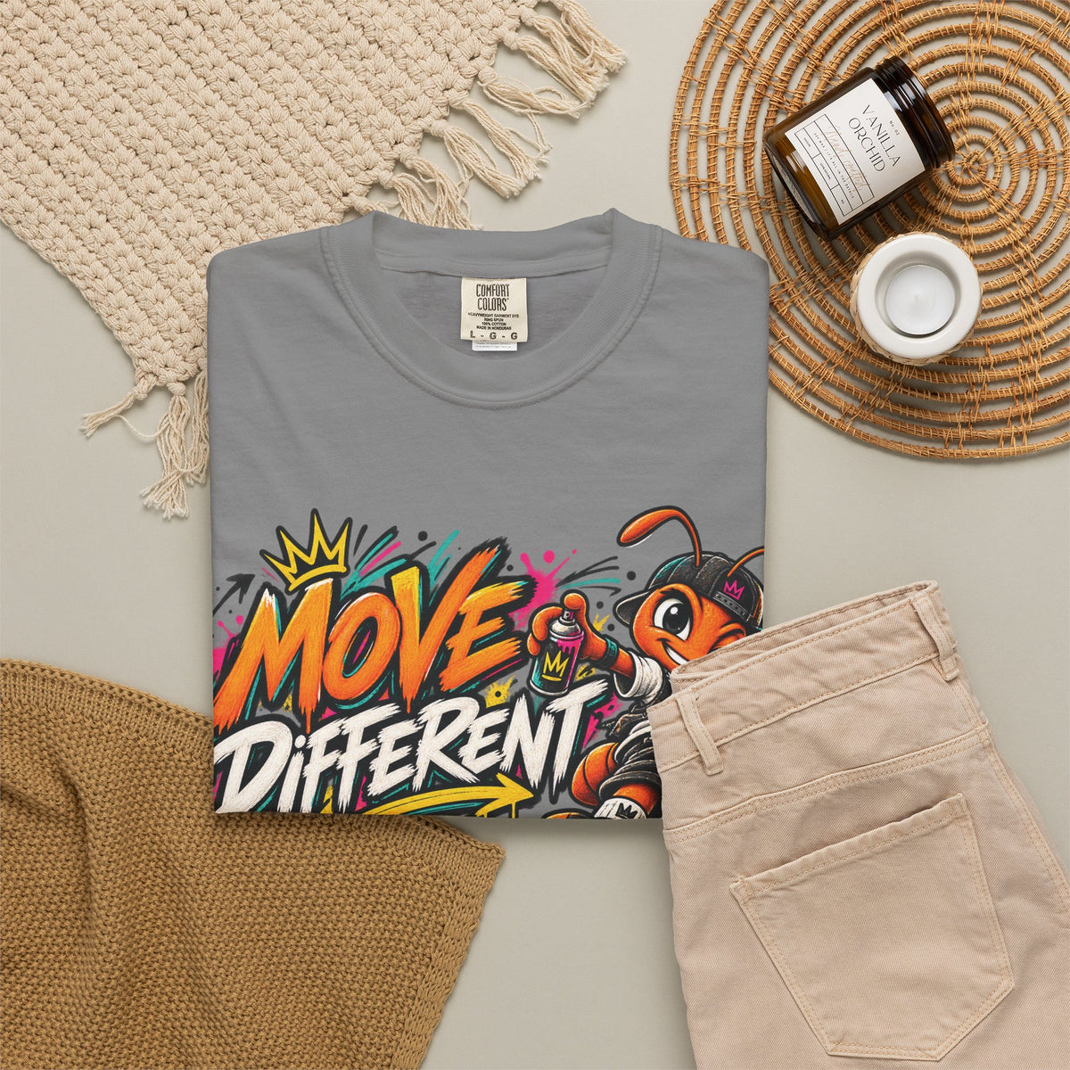 Move Different Graphic T-Shirt — Streetwear Skate Ant Mascot Design