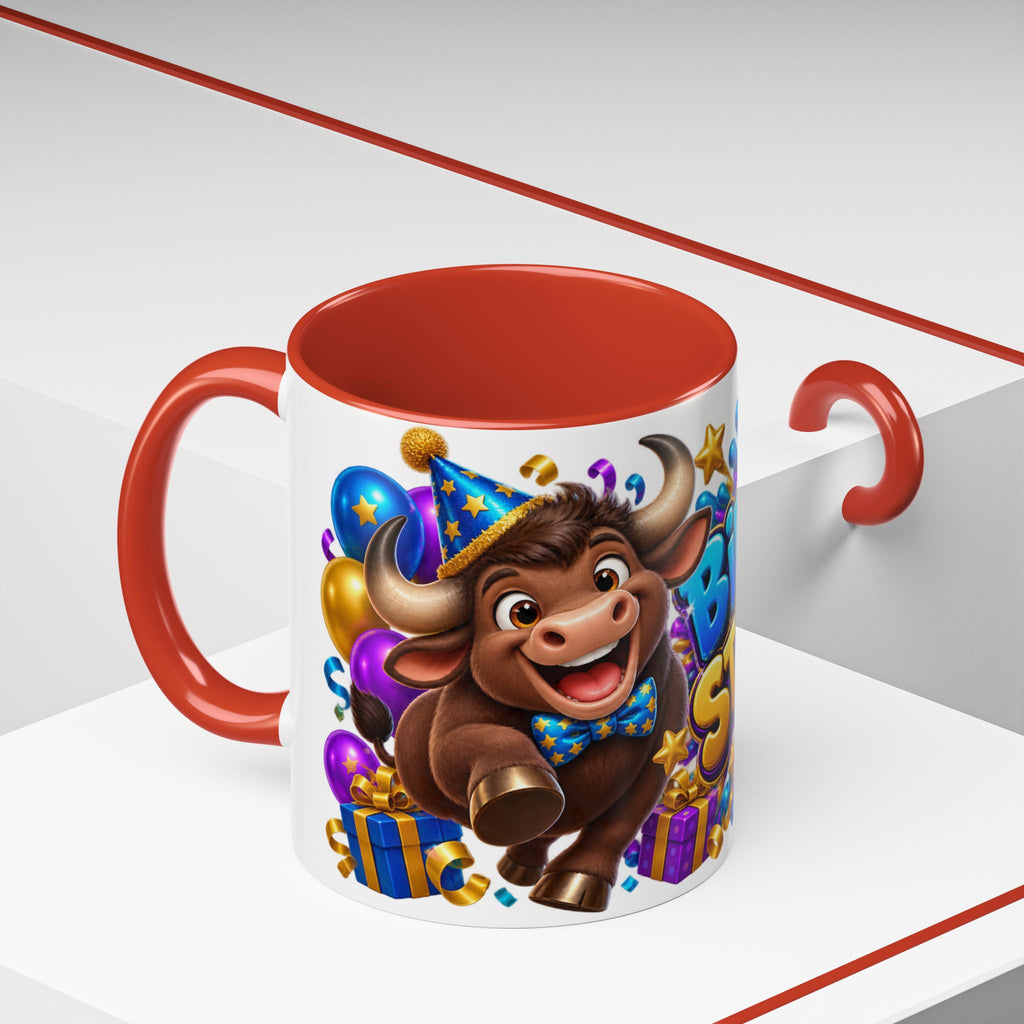 Birthday Stampede White Mug – Cute Buffalo Birthday Cup, Colorful Fun Party Gift