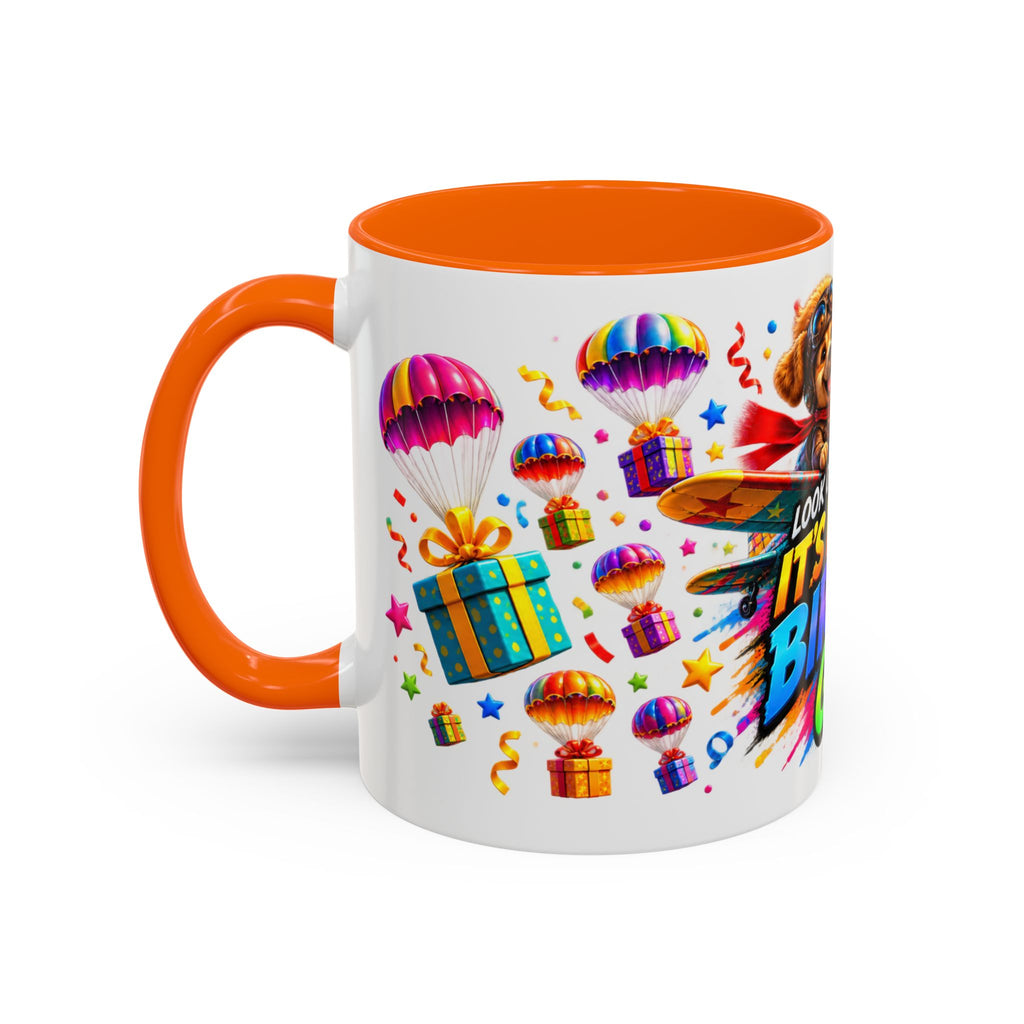 Birthday Gifts Coffee Mug — "It's Raining Birthday Gifts!" Colorful Accent Mug