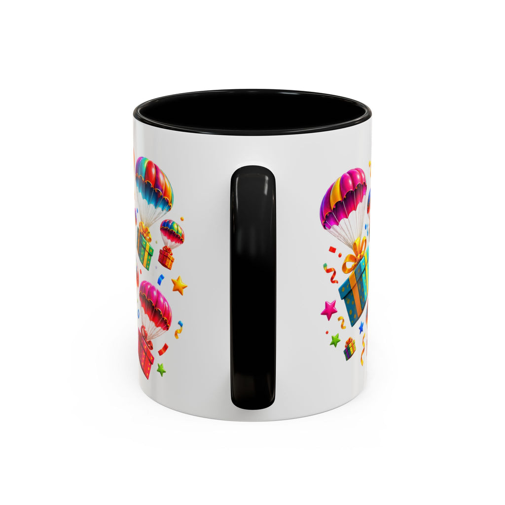 Birthday Gifts Coffee Mug — "It's Raining Birthday Gifts!" Colorful Accent Mug