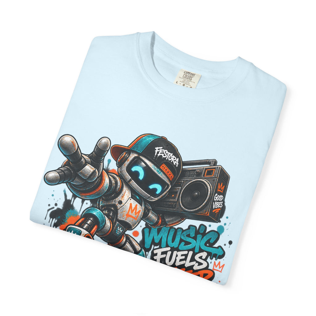 Music Fuels Better Days T-Shirt — Retro Robot Boombox Streetwear