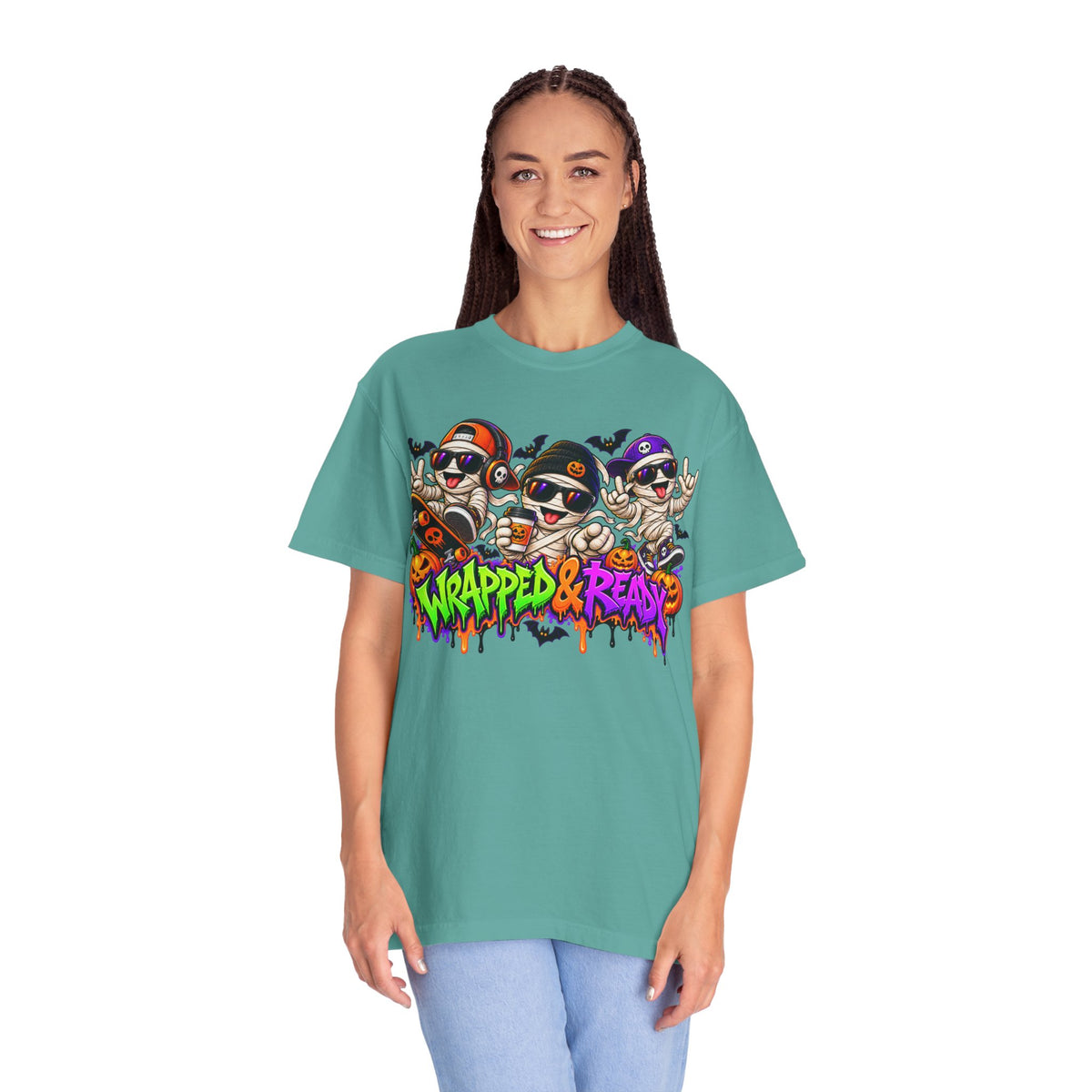 Wrapped & Ready – Halloween Mummy Crew Graphic T-Shirt