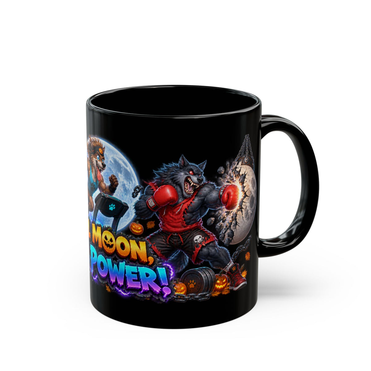 Full Moon Full Power Werewolf Gym Halloween Black Mug