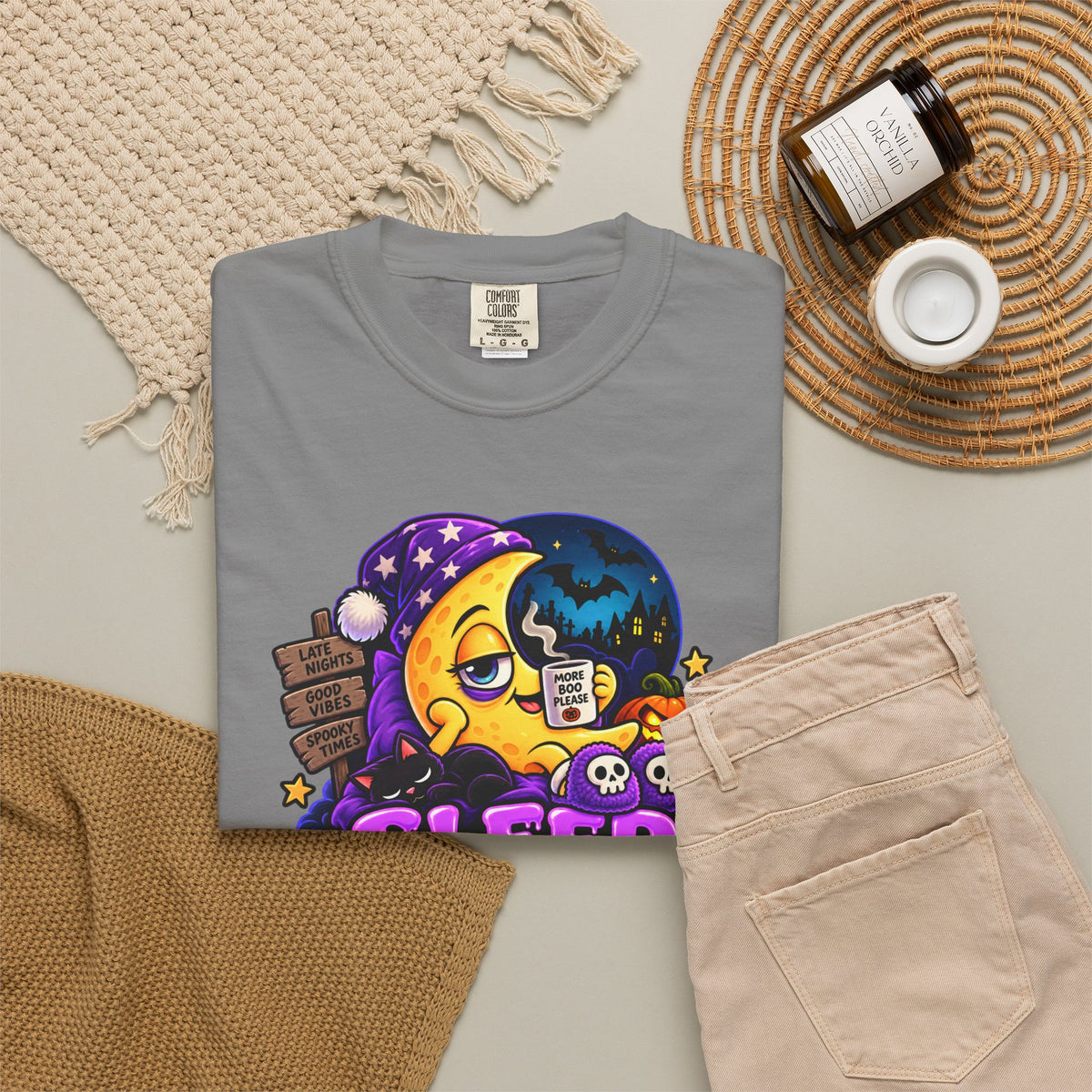 Sleep Is for the Living – Funny Halloween Moon T-Shirt