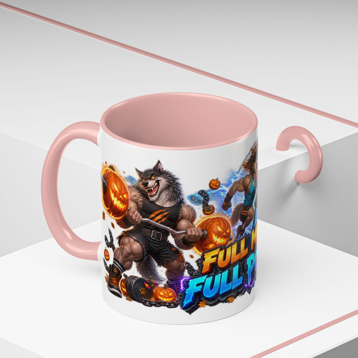 Full Moon Full Power Werewolf Gym Halloween White Mug