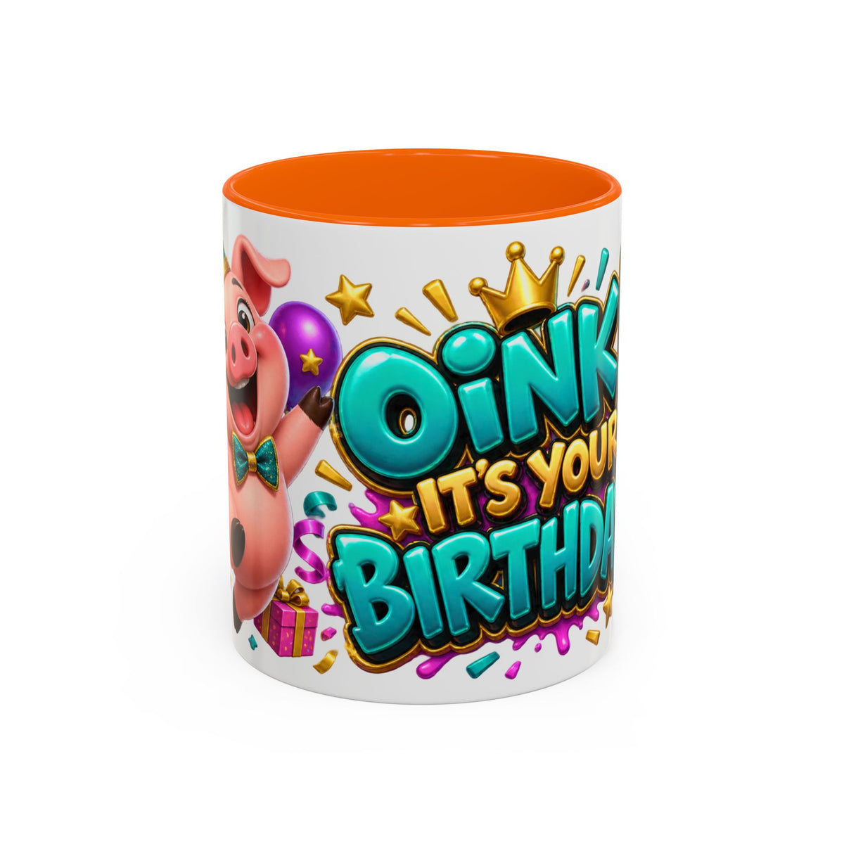 Oink! It’s Your Birthday White Mug – Cute Pig Birthday Cup, Colorful Funny Party Gift