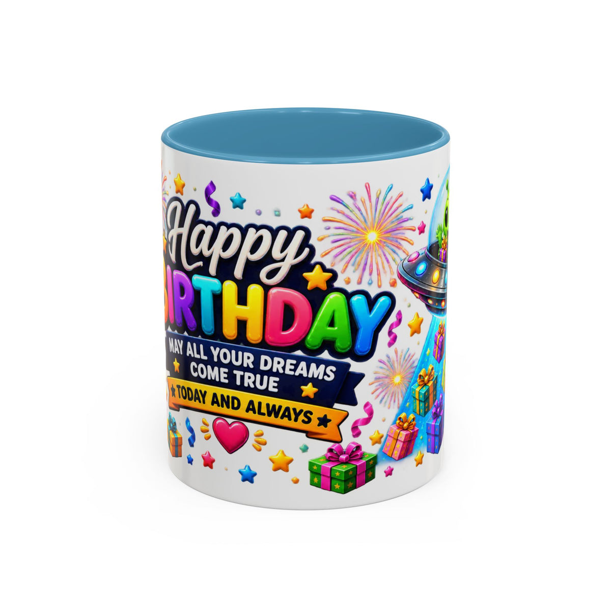 Happy Birthday Alien Coffee Mug — Colorful Galactic Birthday Wishes