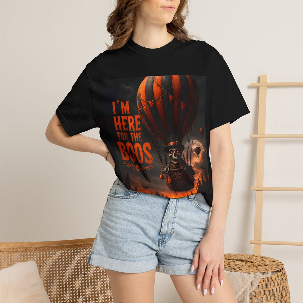 Halloween "I'm Here for the Boos" T-Shirt — Spooky Hot Air Balloon Ghost Tee