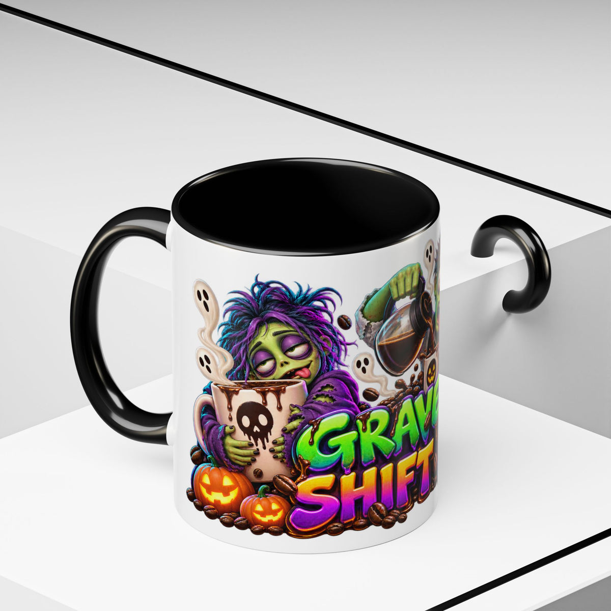 Graveyard Shift Fuel Coffee Zombies Halloween White Mug