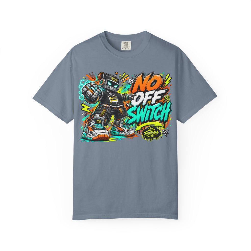 No Off Switch Robot Graphic T-Shirt — Bold Retro Streetwear Design