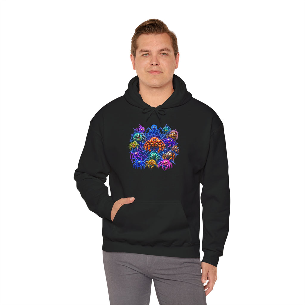 Colorful Spider Squad Black Hoodie - Funny Halloween Graphic Unisex Sweatshirt