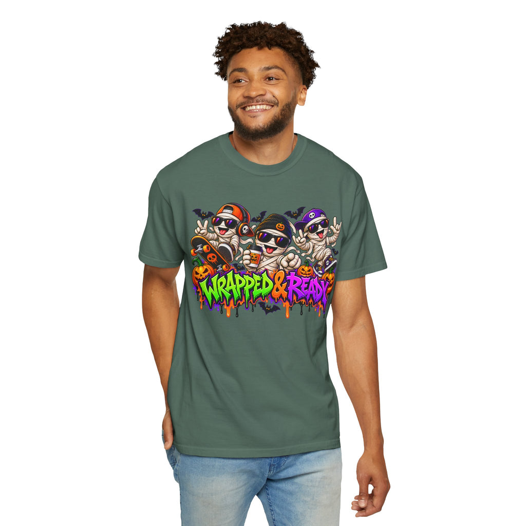 Wrapped & Ready – Halloween Mummy Crew Graphic T-Shirt