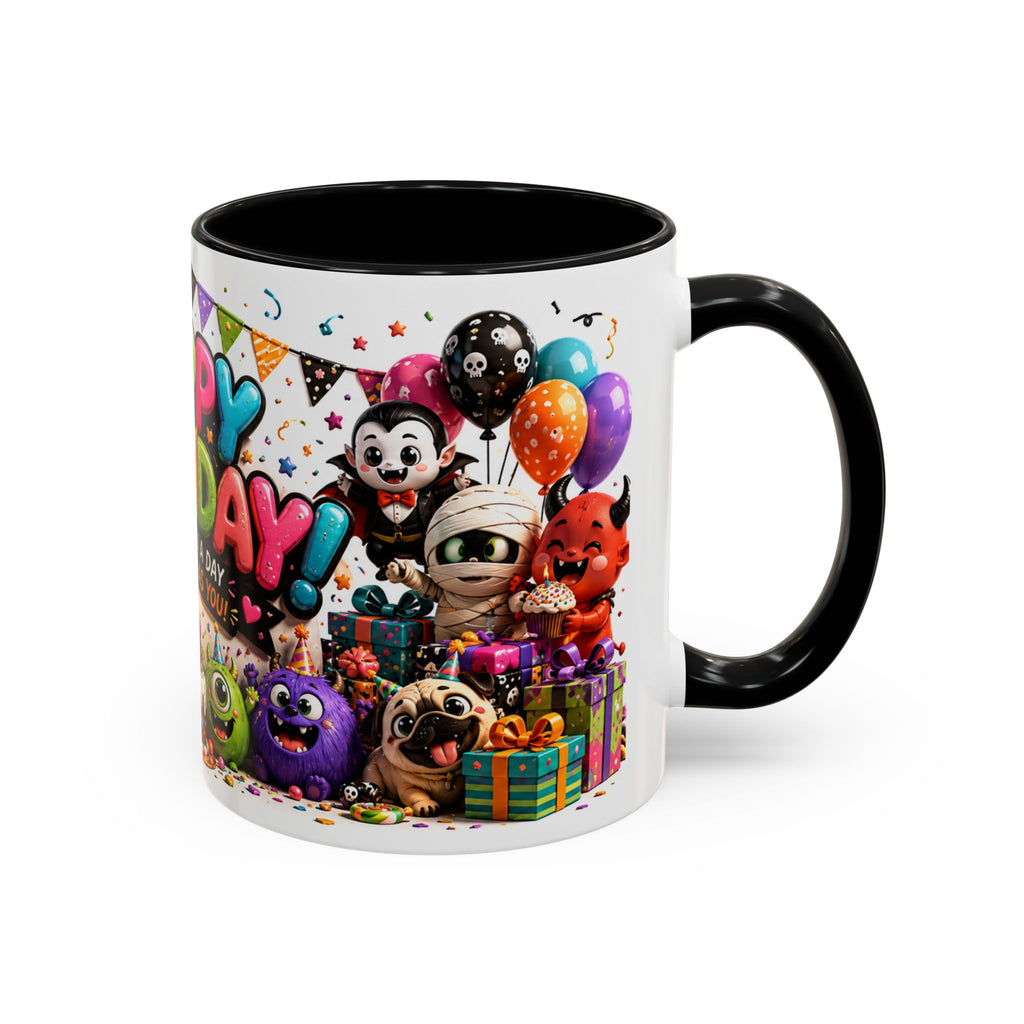 Happy Birthday Accent Coffee Mug — Colorful 3D Birthday Party Design (11/15oz)
