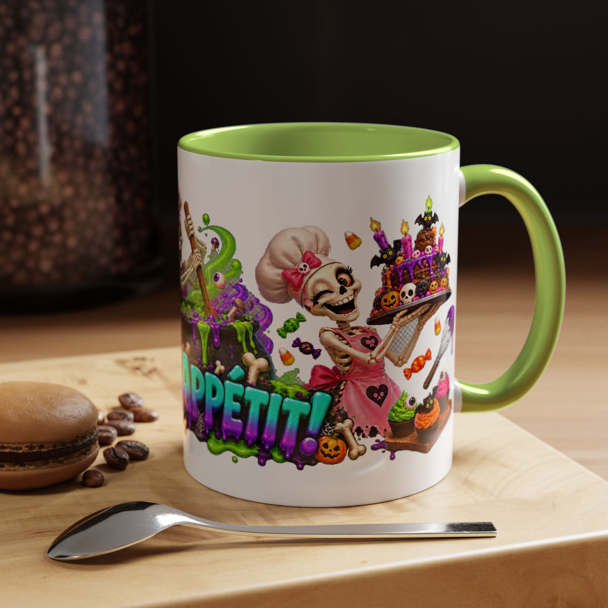 Bone Appetit Skeleton Chefs Halloween White Mug