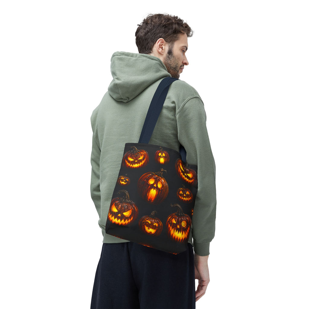Halloween Jack-o'-Lantern Tote Bag — Spooky Pumpkin All-Over Print Trick-or-Treat Tote