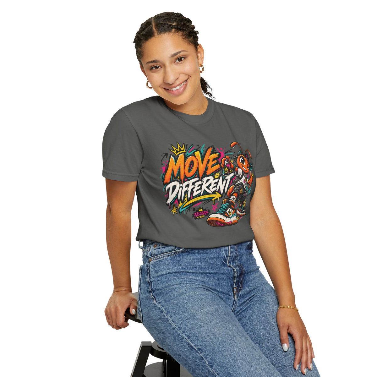 Move Different Graphic T-Shirt — Streetwear Skate Ant Mascot Design