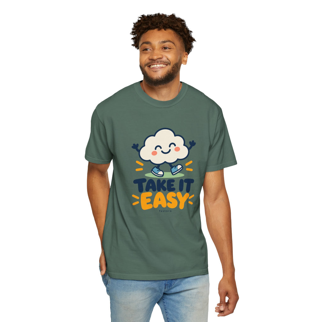 Take It Easy – Happy Cloud Graphic T-Shirt | Festora Everyday