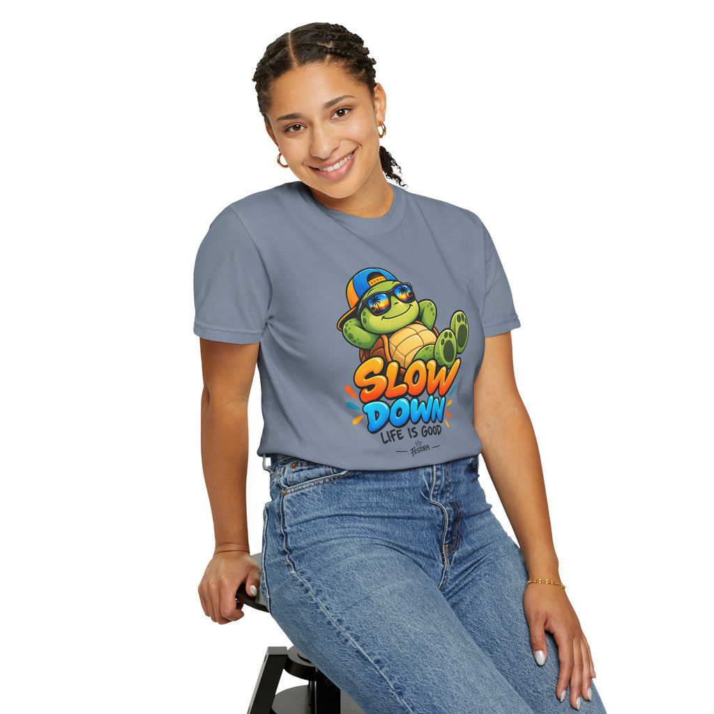 Slow Down, Life Is Good – Turtle Graphic T-Shirt | Festora Everyday