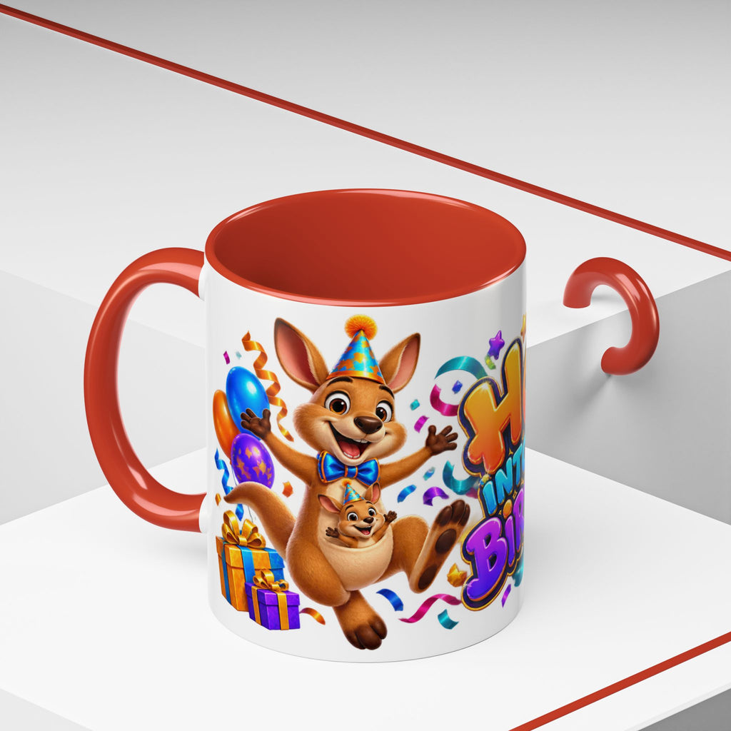 Hop Into Your Birthday White Mug – Cute Kangaroo Birthday Cup, Colorful Fun Party Gift