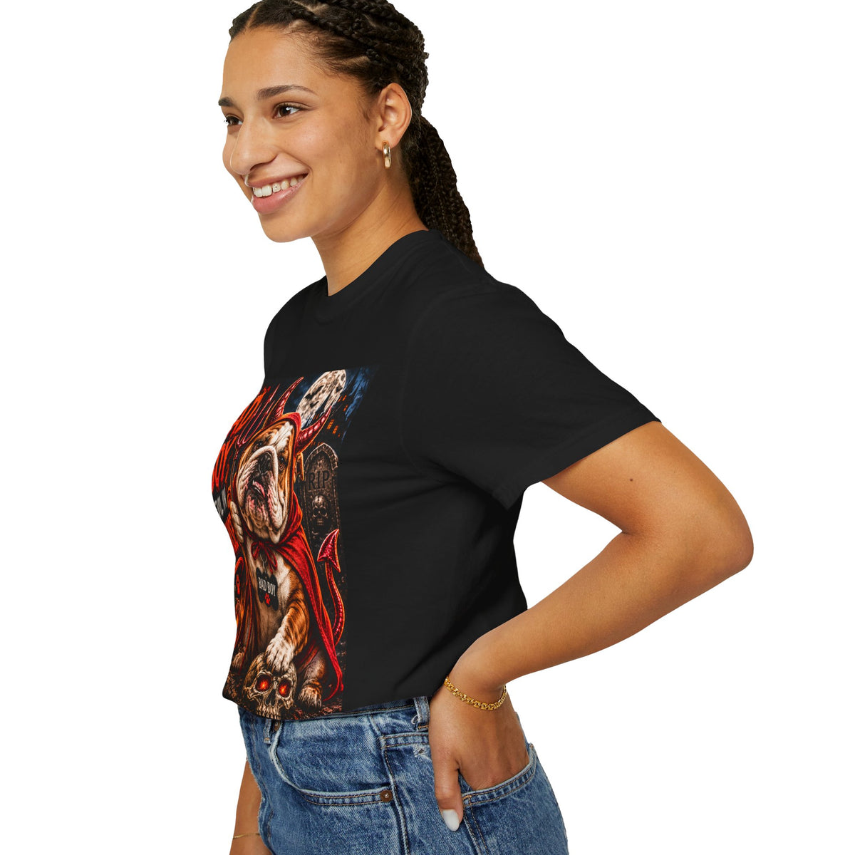 Bad Boy Devil in Disguise Bulldog Halloween T-Shirt