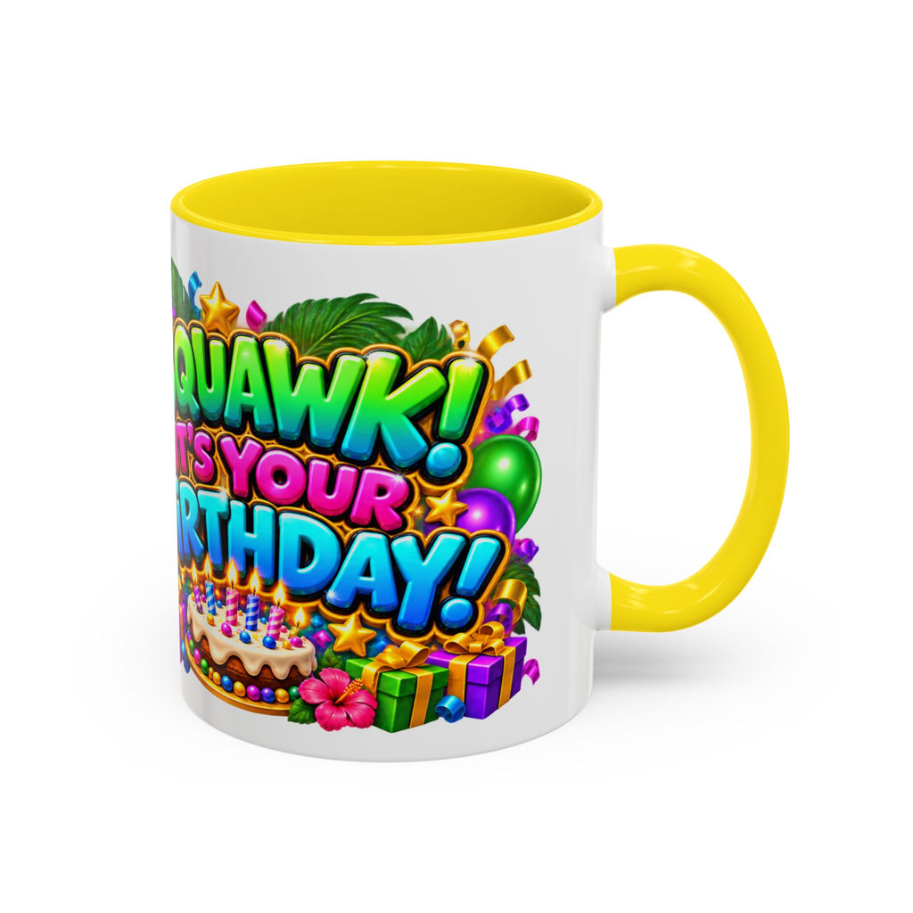 Squawk! It’s Your Birthday White Mug – Cute Parrot Birthday Cup, Colorful Tropical Party Gift