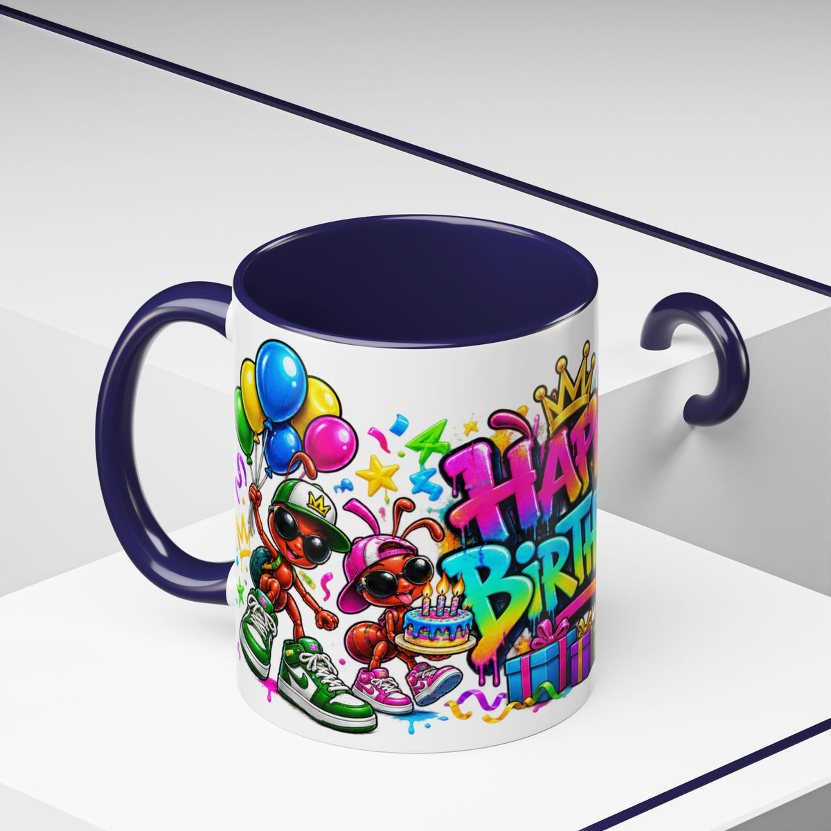 Happy Birthday Accent Coffee Mug - Colorful Graffiti Party Design (11 oz)