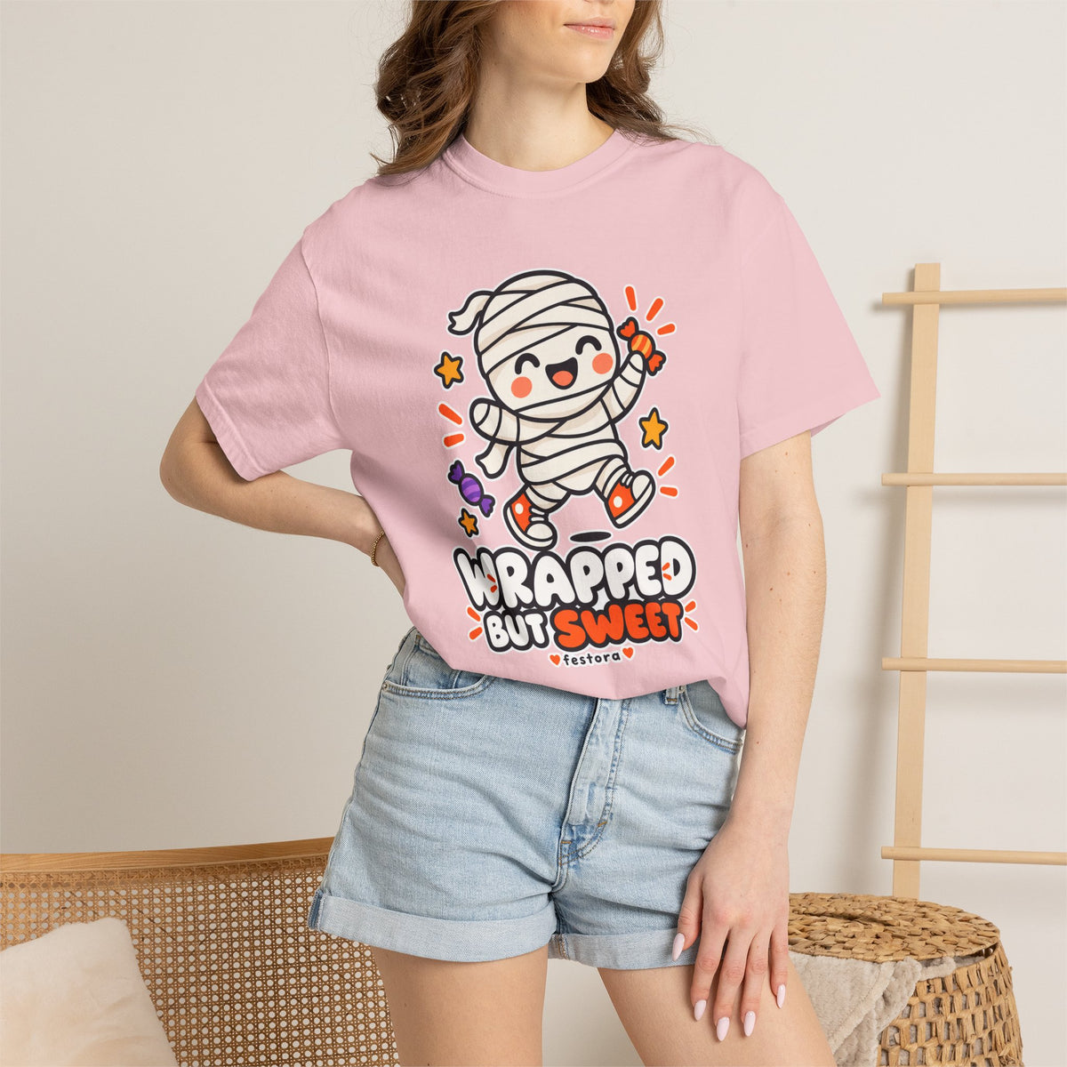 Wrapped but Sweet Halloween T-Shirt | Cute Mummy Graphic Tee