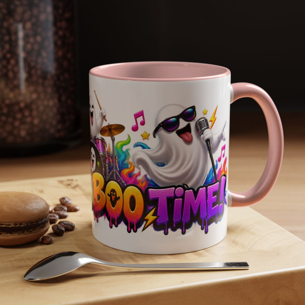 Here for a Boo Time Halloween Ghost Rock Band White Mug