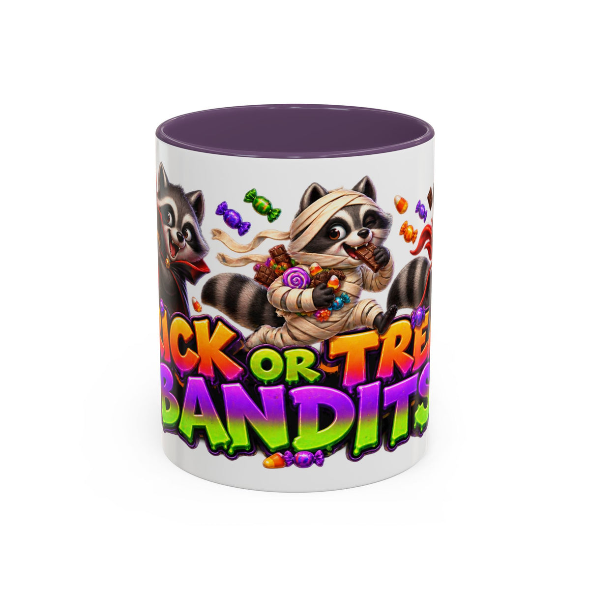 Trick or Treat Bandits Raccoons Halloween White Mug
