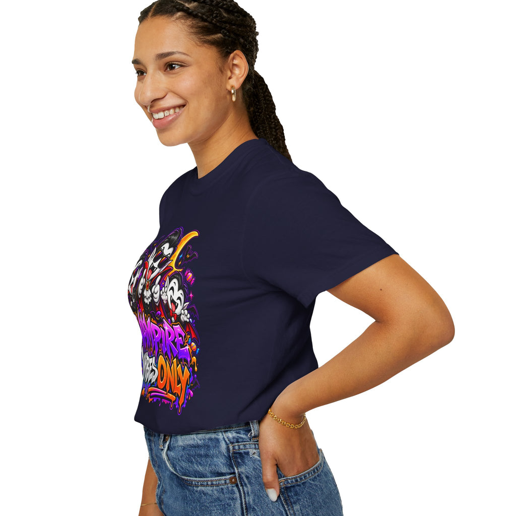 Neon Vampire Vibes Halloween Unisex Garment-Dyed T-Shirt Featuring a Cool Festora Vampire Crew