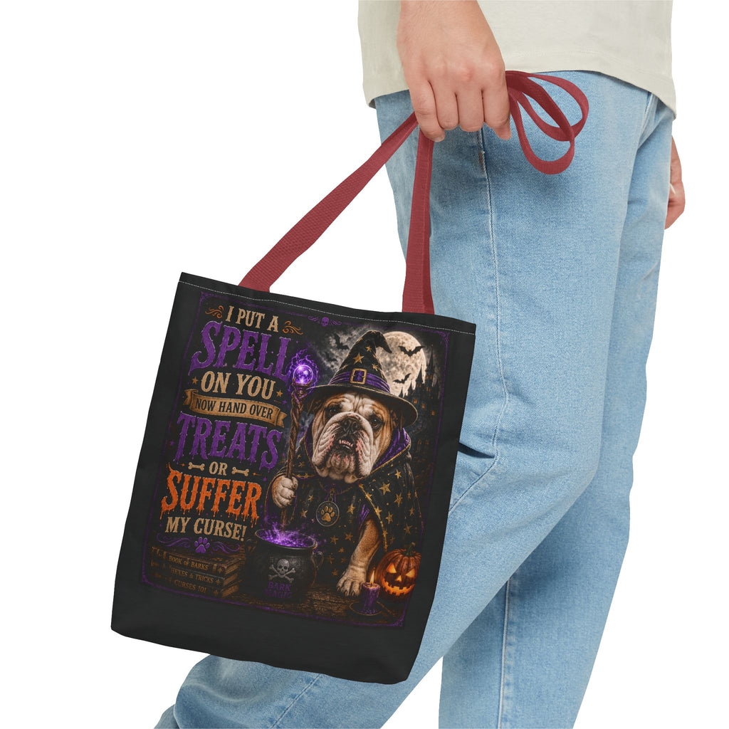 Halloween Bulldog Tote Bag - "I Put a Spell On You" Trick-or-Treat Candy Bag