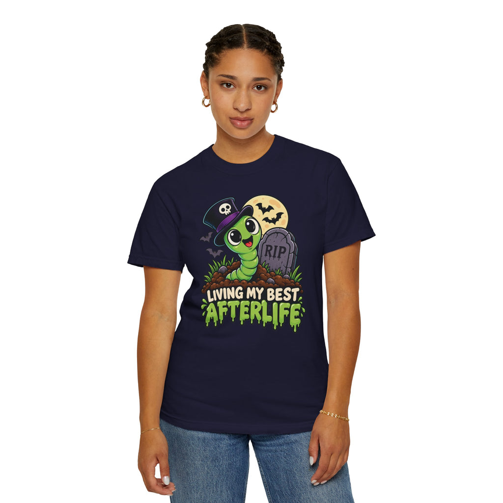 Living My Best Afterlife – Cute Halloween Graveyard Worm T-Shirt