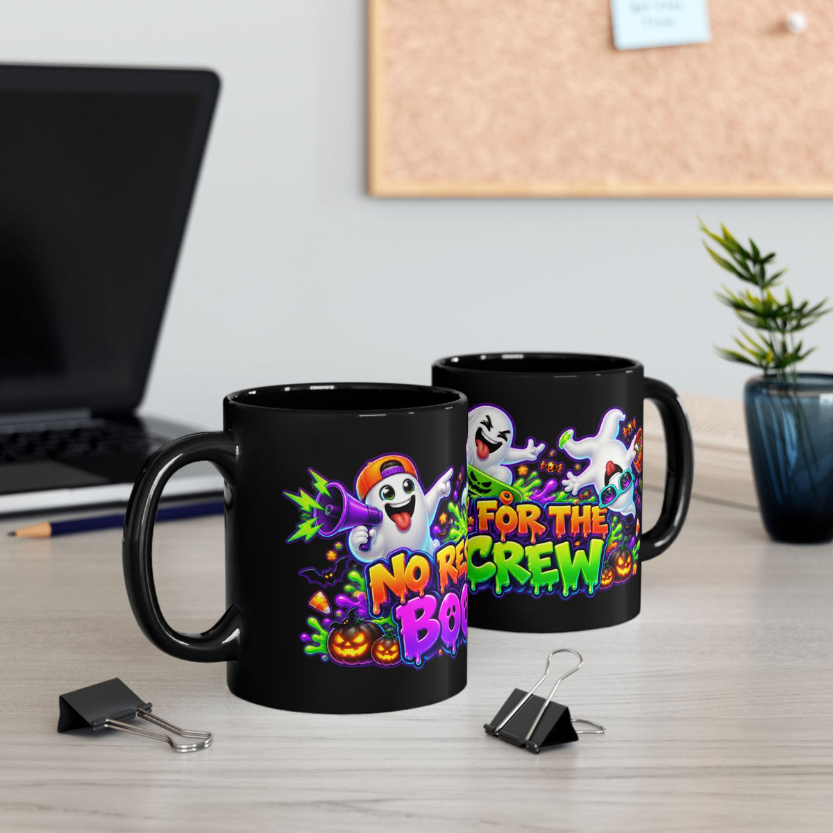 No Rest for the Boo Crew Crazy Ghosts Halloween Black Mug