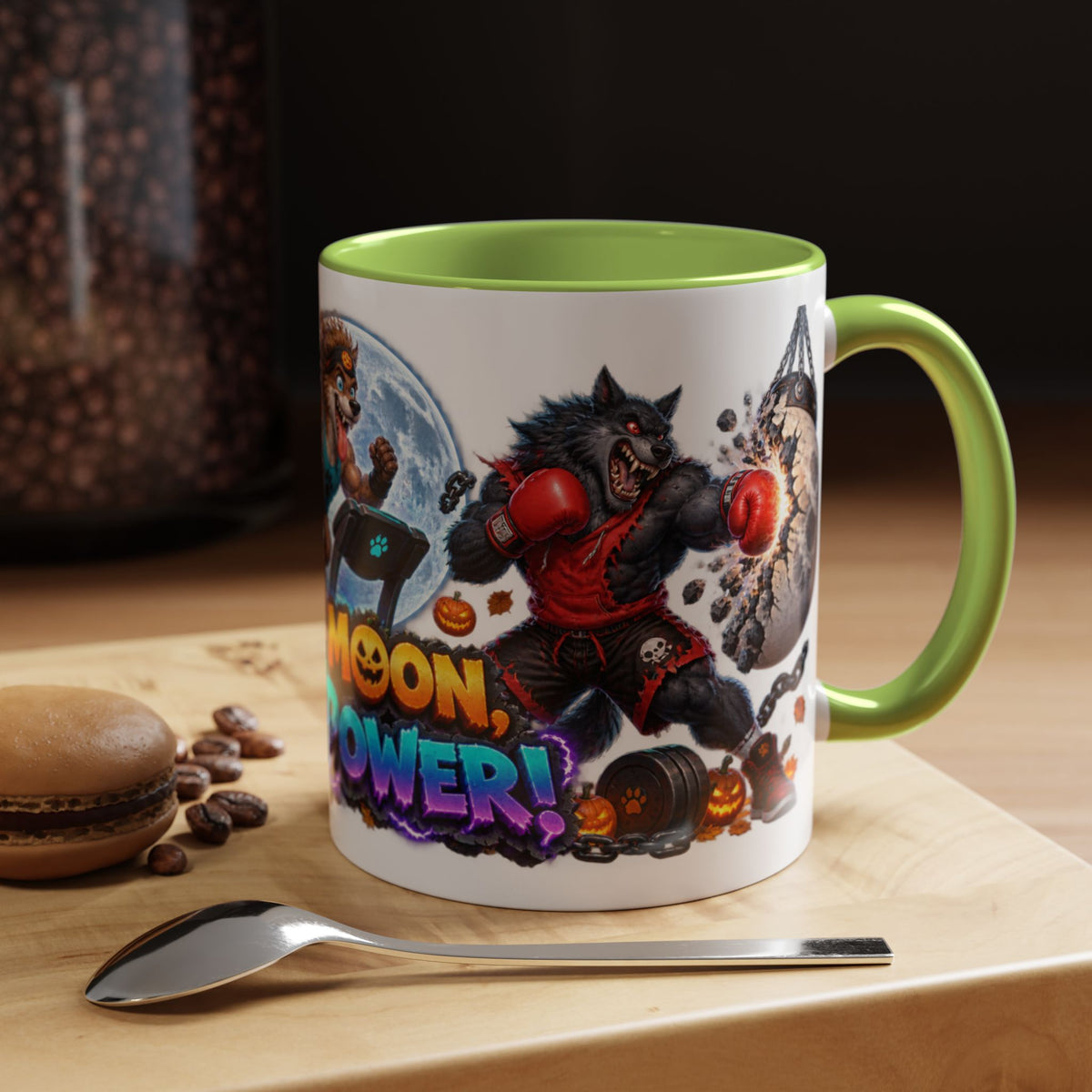 Full Moon Full Power Werewolf Gym Halloween White Mug