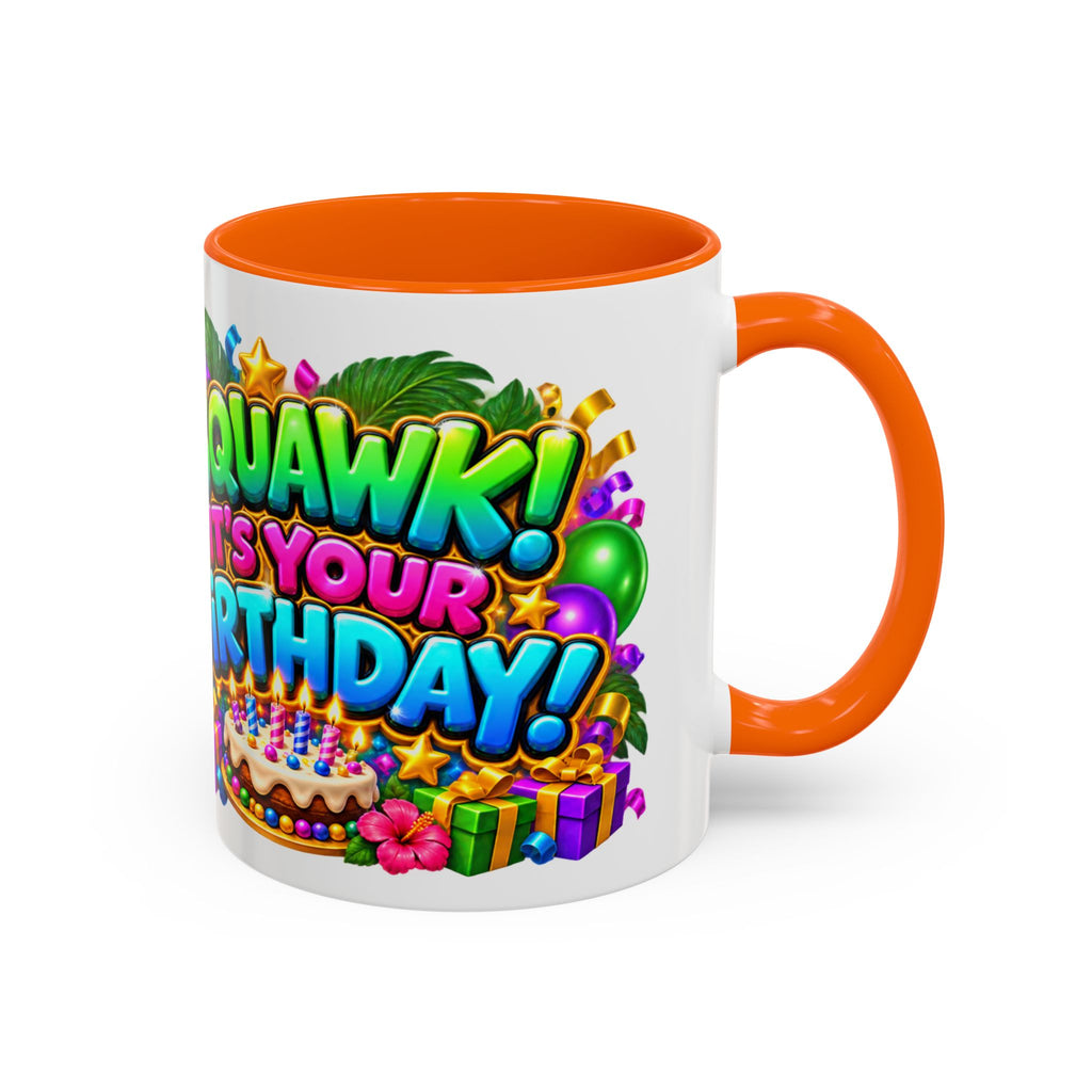 Squawk! It’s Your Birthday White Mug – Cute Parrot Birthday Cup, Colorful Tropical Party Gift