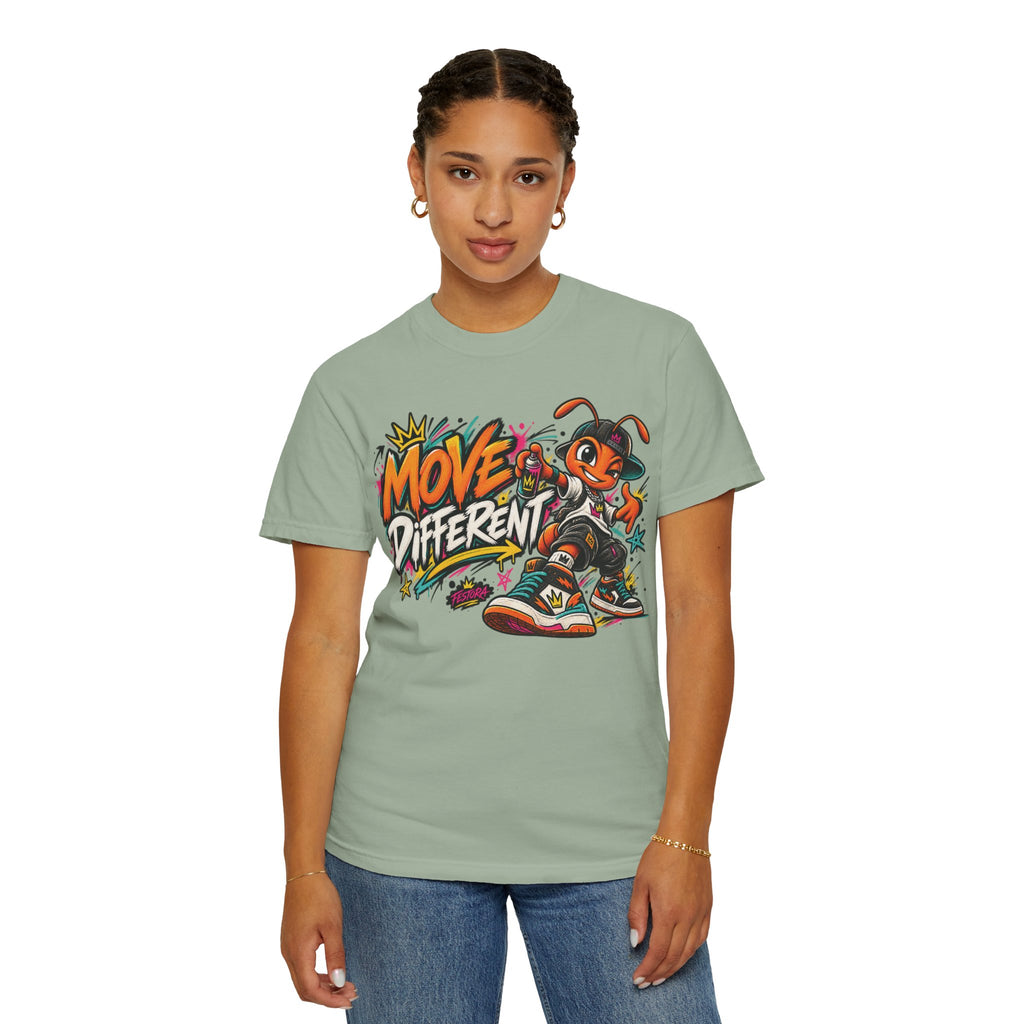 Move Different Graphic T-Shirt — Streetwear Skate Ant Mascot Design