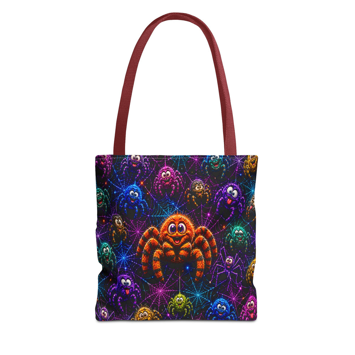 Colorful Crazy Spiders Halloween Tote Bag – Cute 3D Spider Web Pattern